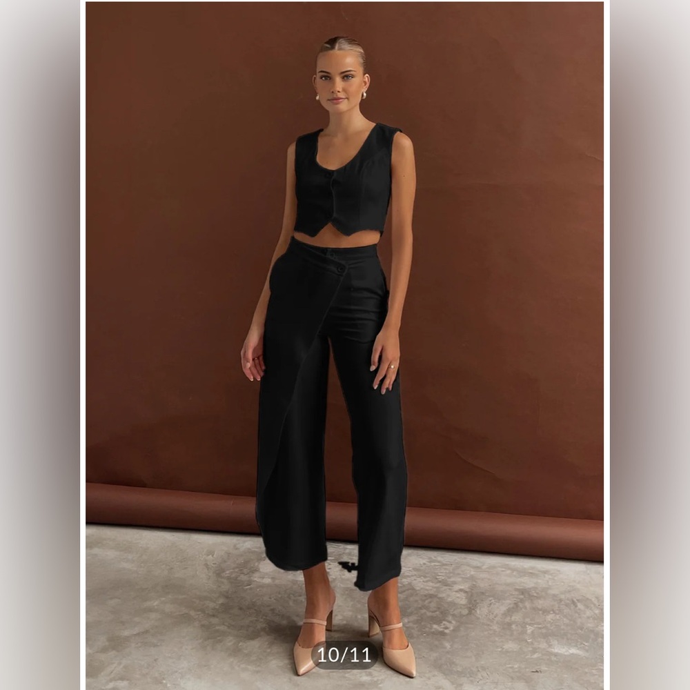 Solid Asymmetrical Straight Leg Pants Set